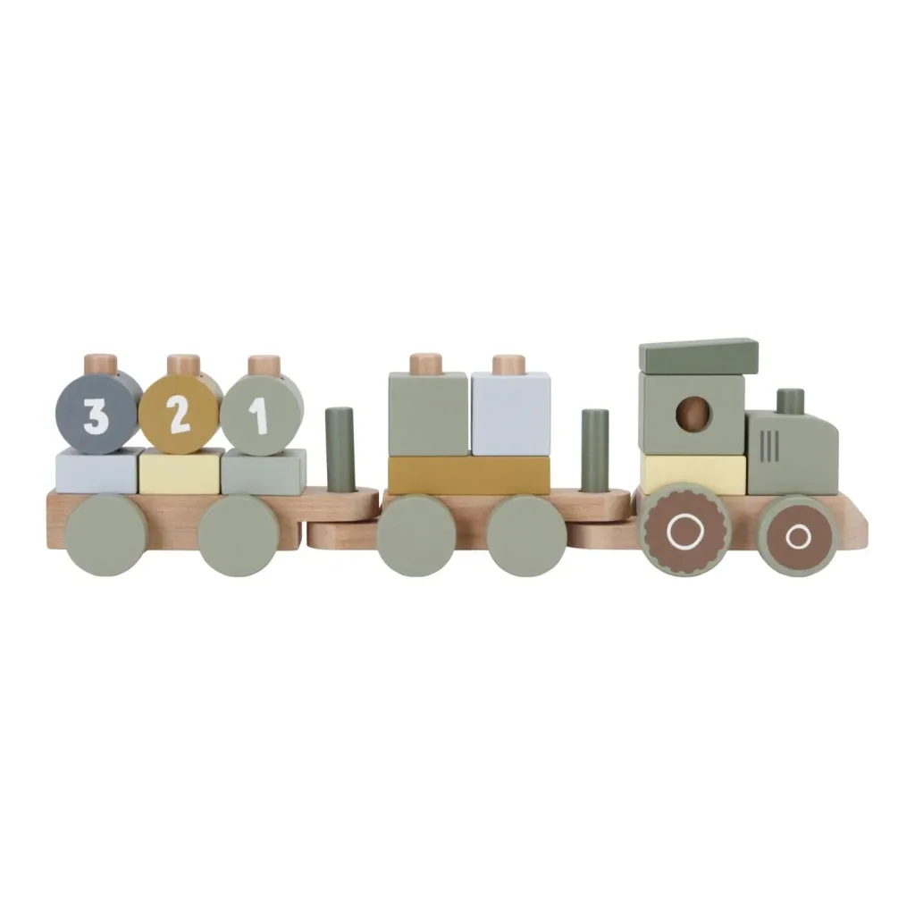 Little Dutch Holzeisenbahn, Spielzeugeisenbahn mit Steck-Formen Traktor Little Farm, 44x12,5x7,8