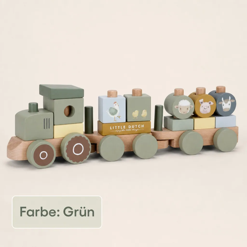 Little Dutch Holzeisenbahn, Spielzeugeisenbahn mit Steck-Formen Traktor Little Farm, 44x12,5x7,8