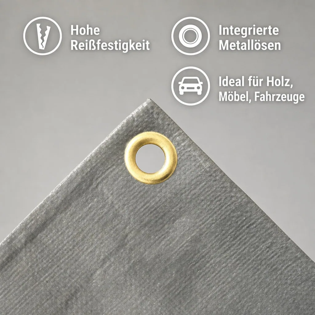 Abdeckplane 280g/m², grau, wasserdicht, reißfest, UV-stabilisiert, mit Ösen, 5x6m (30m²)