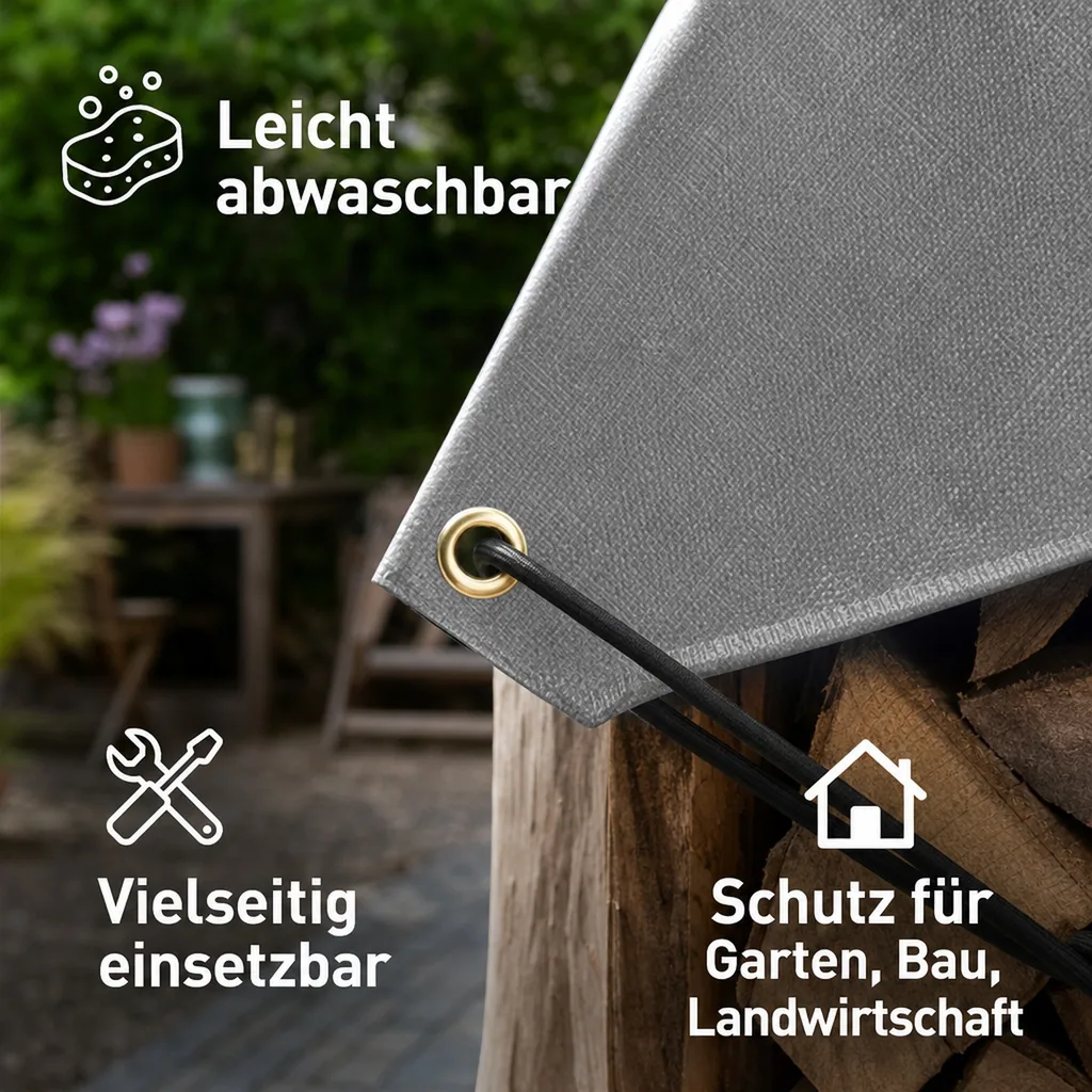 Abdeckplane 280g/m², grau, wasserdicht, reißfest, UV-stabilisiert, mit Ösen, 5x6m (30m²)