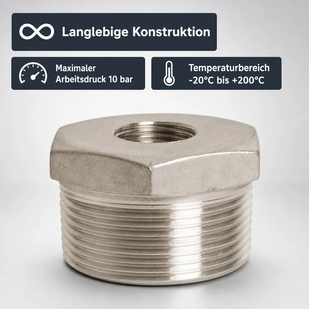 Gewindefitting Edelstahl Reduzierstück 1" AG x 1/2" IG