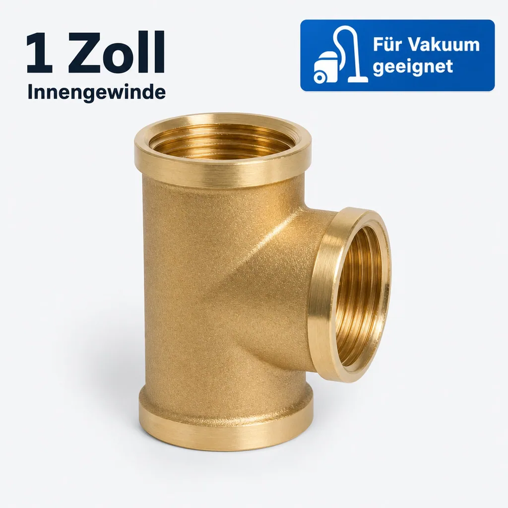 Messingfitting, T-Stück 1 Zoll Innengewinde, Gewindefitting Sanitär Heizung