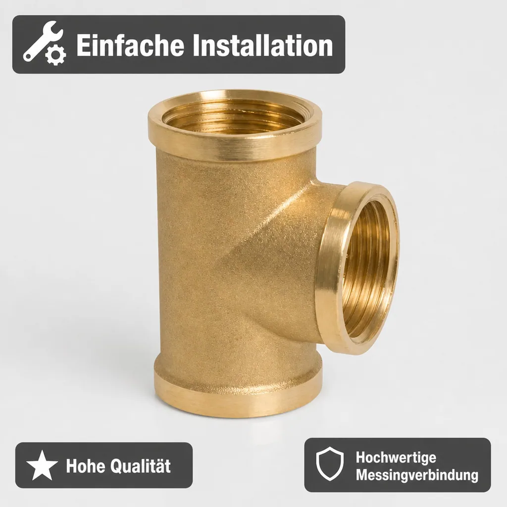 Messingfitting, T-Stück 1 Zoll Innengewinde, Gewindefitting Sanitär Heizung