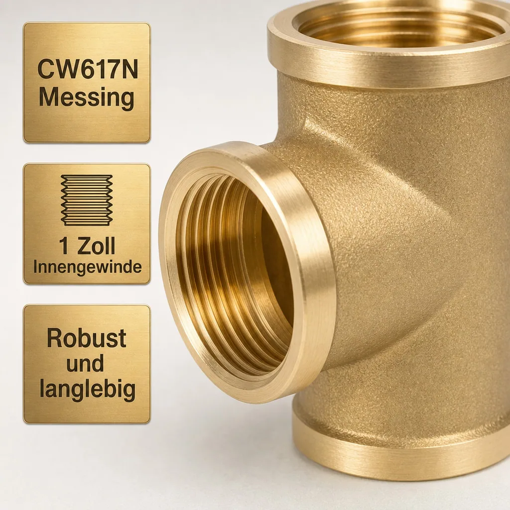 Messingfitting, T-Stück 1 Zoll Innengewinde, Gewindefitting Sanitär Heizung
