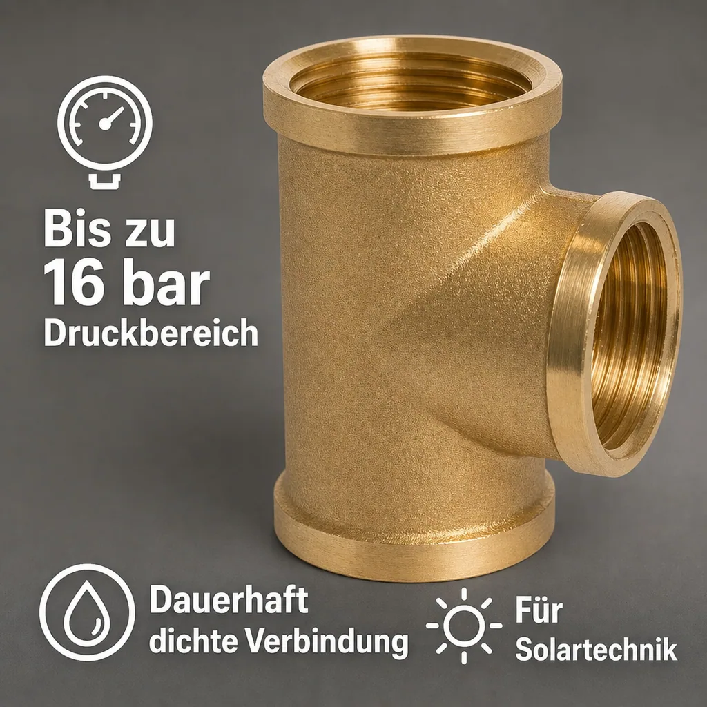 Messingfitting, T-Stück 1 Zoll Innengewinde, Gewindefitting Sanitär Heizung