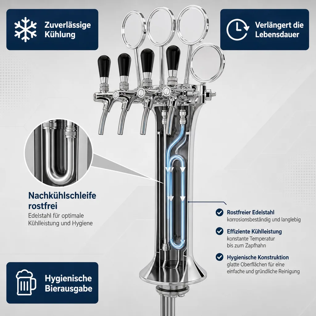 Schanksäule, Bierzapfsäule 4-leitig, Chrom - Elegante & Hochwertige für Bars & Restaurants, "Topp-Qualität!"