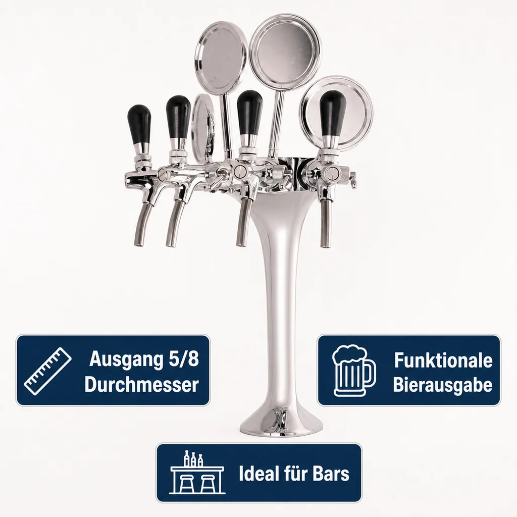 Schanksäule, Bierzapfsäule 4-leitig, Chrom - Elegante & Hochwertige für Bars & Restaurants, "Topp-Qualität!"