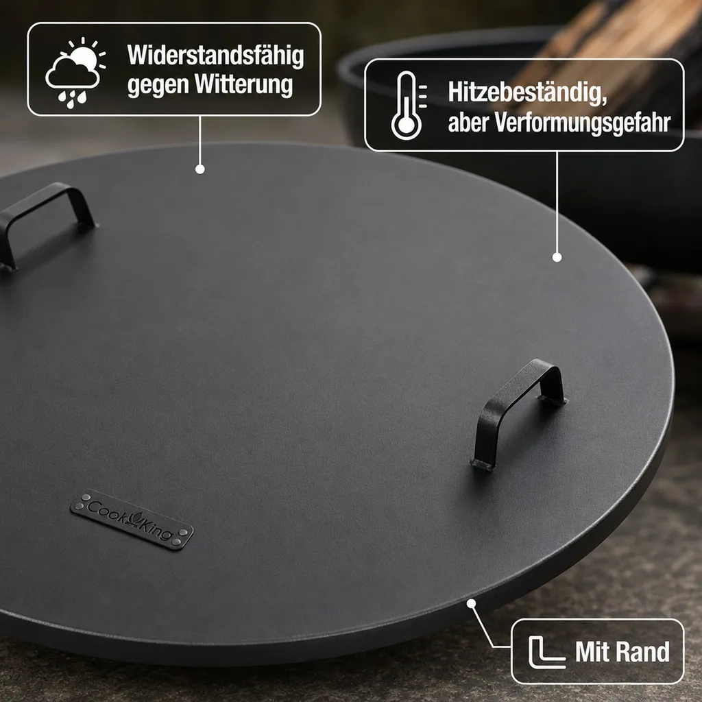 Feuerschalen Abdeckung 102cm, Deckel mit Rand, Stahl