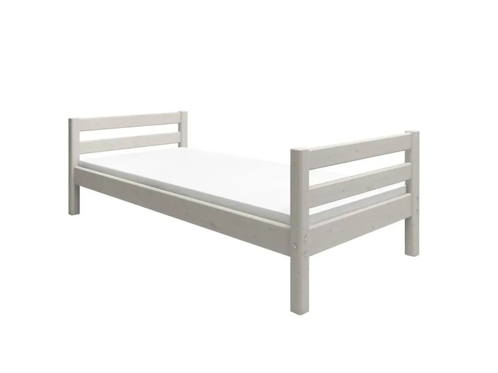 FLEXA Einzelbett, Juniorbett - Classic, Massivholz Kiefer, 90x200 cm, Integrierter Lattenrost, Farbe: Weiß gewaschene Kiefer