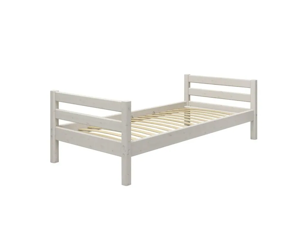 FLEXA Einzelbett, Juniorbett - Classic, Massivholz Kiefer, 90x200 cm, Integrierter Lattenrost, Farbe: Weiß gewaschene Kiefer