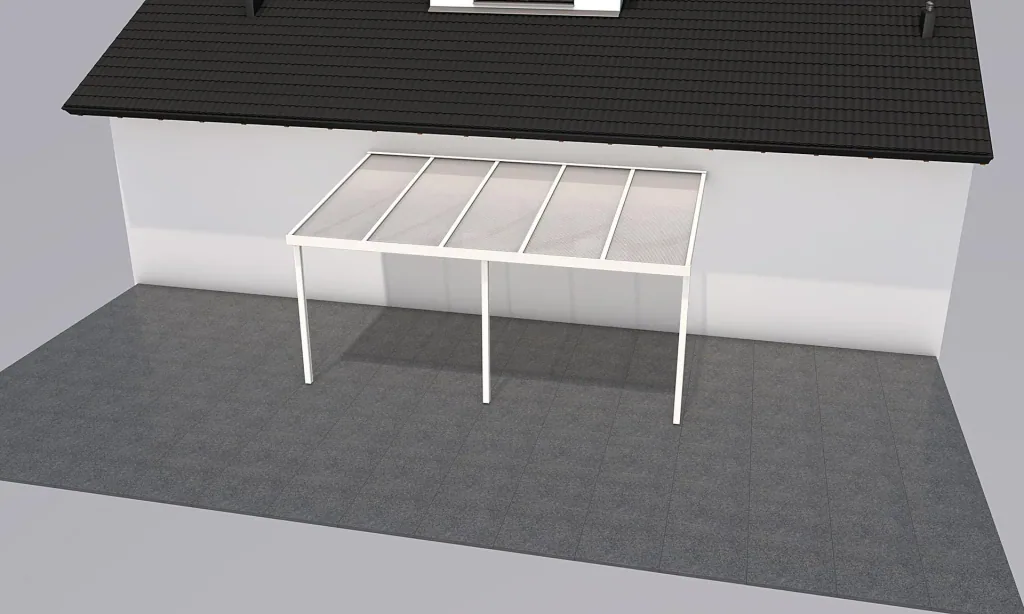 Terrassendach Premium, weiß, 5100 x 3060 mm - Polycarbonat Stegplatten 16 mm, weiß gestreift