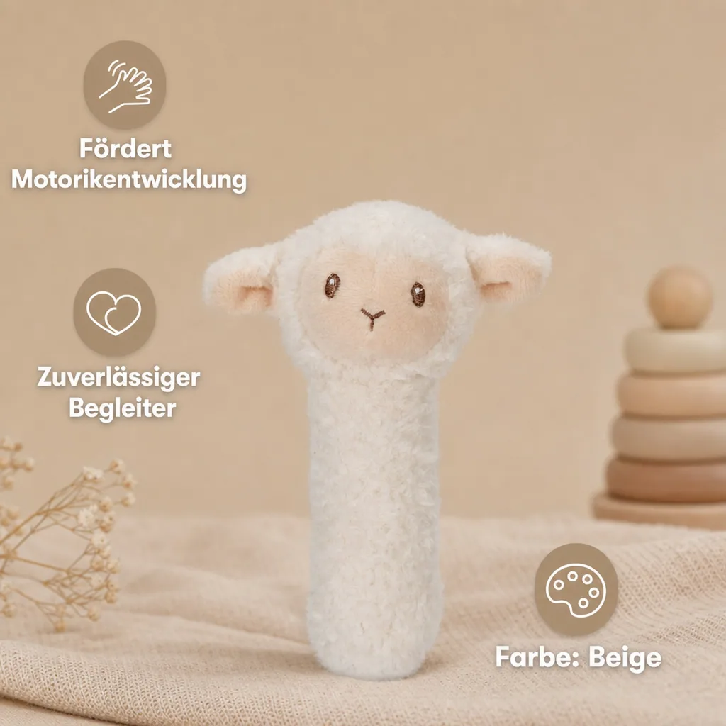 Little Dutch Greifling Schaf, Rassel Schaf Little Farm - Babyrassel aus Stoff ab 0 Monaten