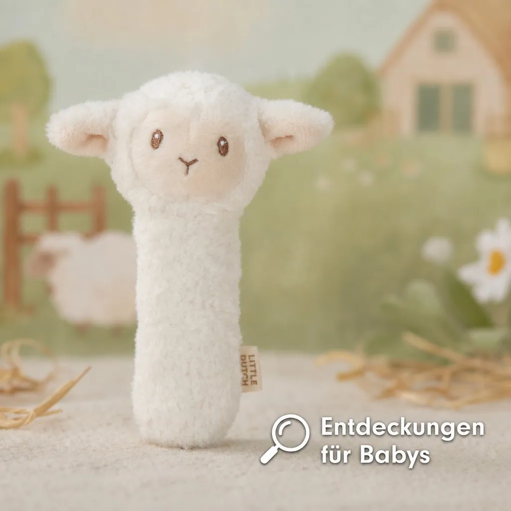 Little Dutch Greifling Schaf, Rassel Schaf Little Farm - Babyrassel aus Stoff ab 0 Monaten