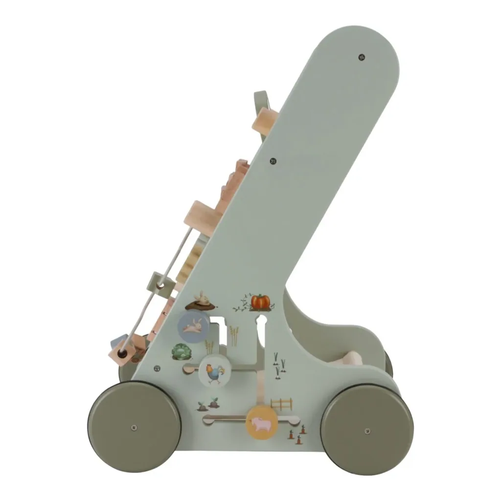 Little Dutch Lauflernwagen Little Farm: Aktivitätswagen aus Holz mit Motorikspielzeug - Laufen lernen & Spielen (ab 12 Monaten)