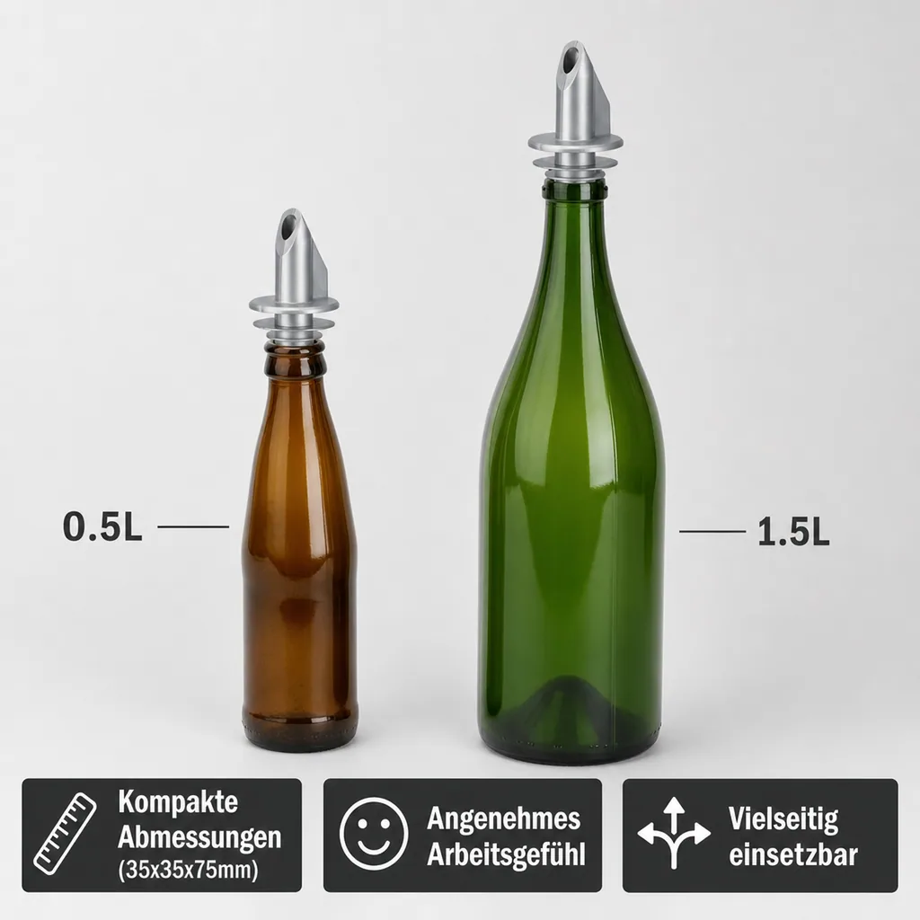 Ausgiesser - BILLY, Kunststoff, für 0,5 - 1,5 L Flaschen, mit 5 Lamellen, silber