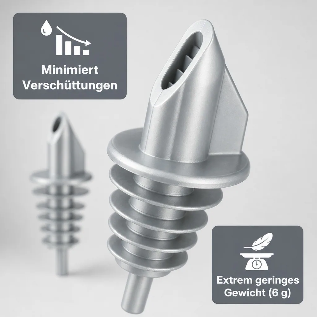 Ausgiesser - BILLY, Kunststoff, für 0,5 - 1,5 L Flaschen, mit 5 Lamellen, silber