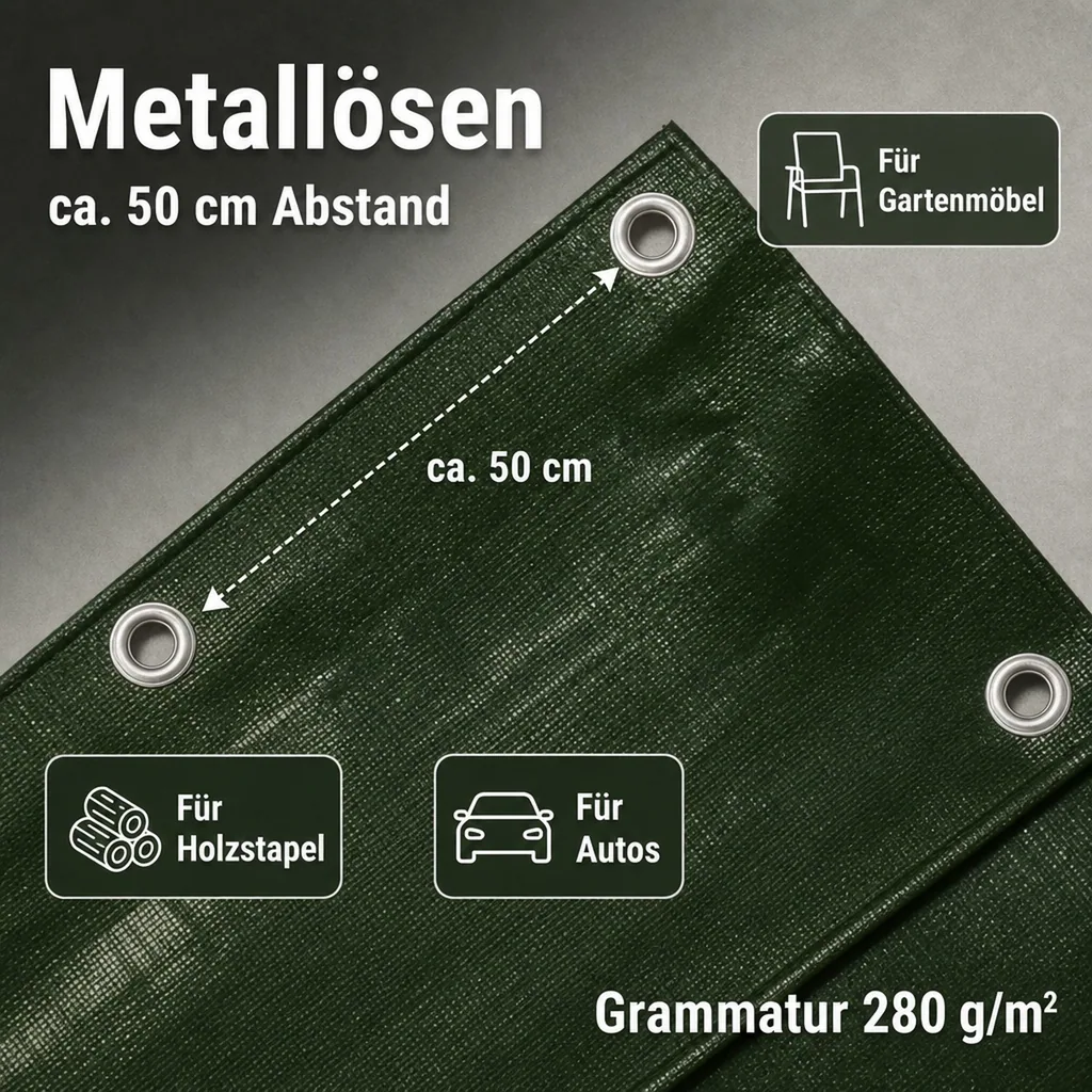 Abdeckplane, 280 g/m², wasserdicht, reißfest, UV-stabilisiert, grün 4 x 5 (20m²)