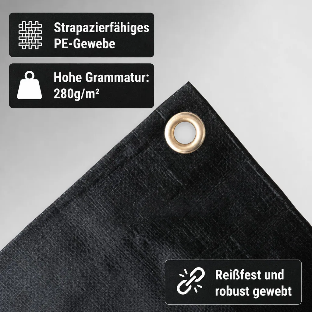 Abdeckplane, grün, 280g/m², wasserdicht, reissfest, UV-stabil, 3 x 4m (12m²)