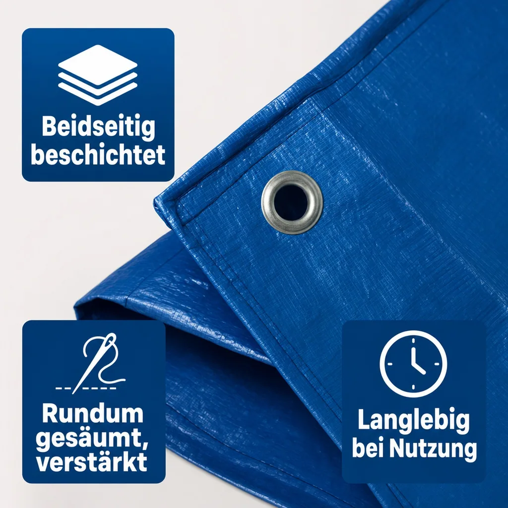 Gewebeplane 5x6m (30m²) blaue, Abdeckplane wasserdicht, reißfest und UV-beständig