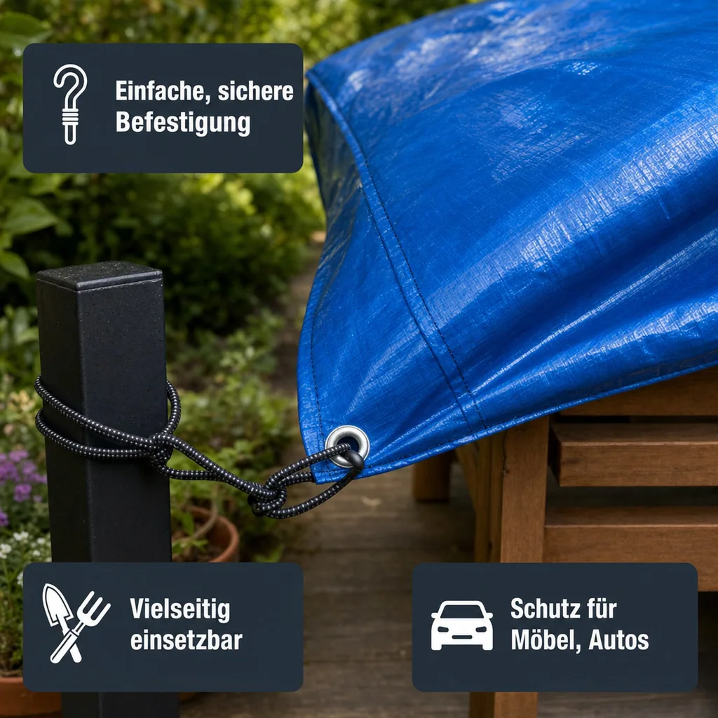 Gewebeplane 5x6m (30m²) blaue, Abdeckplane wasserdicht, reißfest und UV-beständig