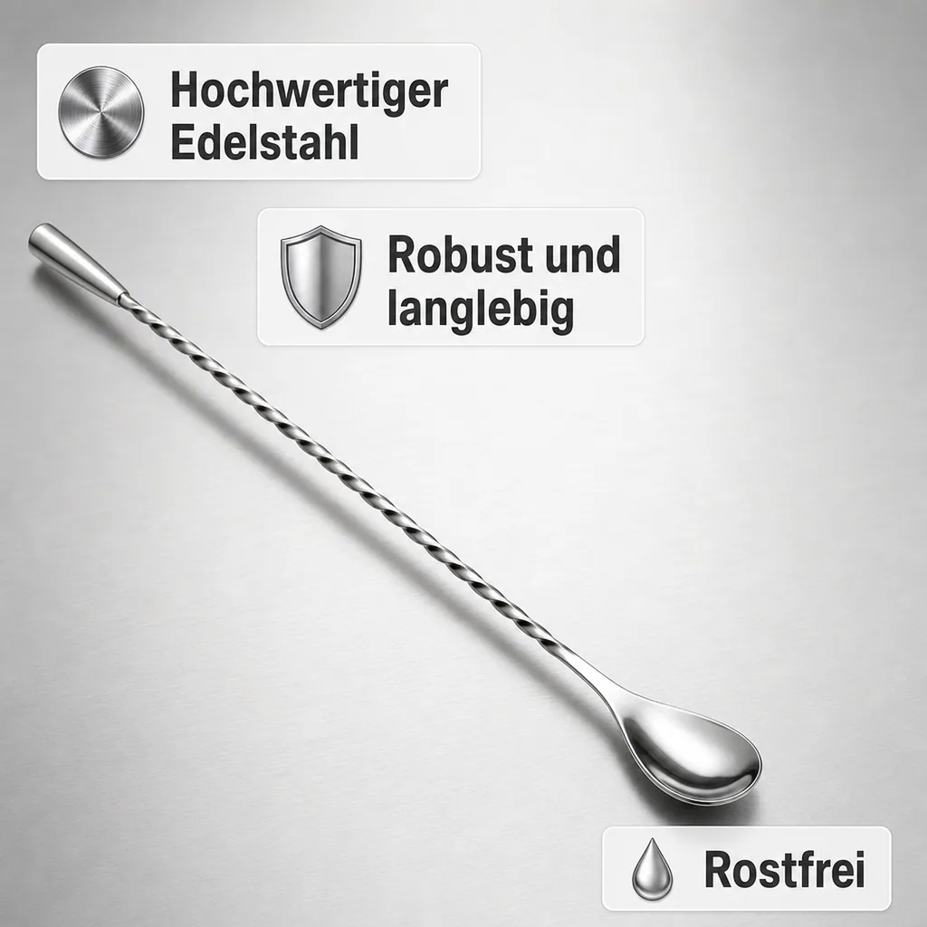 Barlöffel Gedreht Teardrop mit Metallknauf (31 cm) - Edelstahl | Für Cocktails & Longdrinks