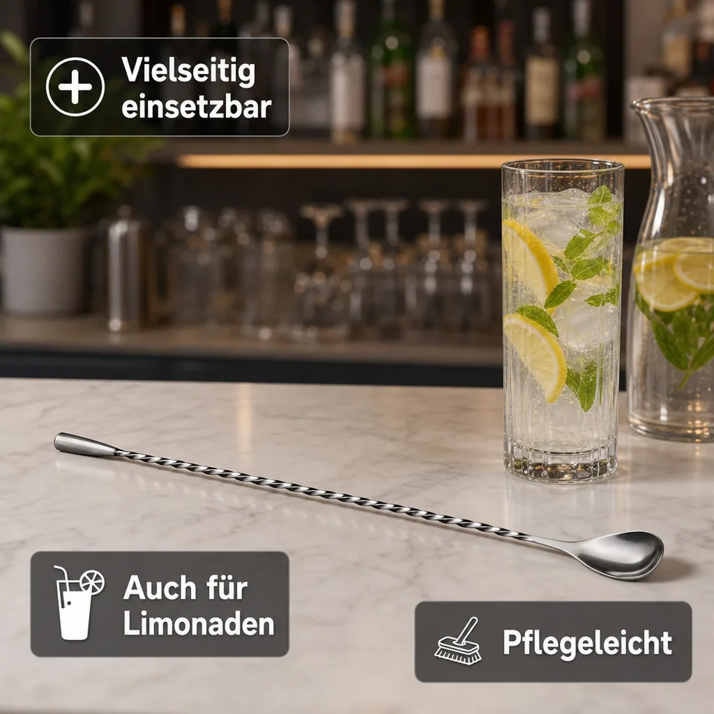 Barlöffel Gedreht Teardrop mit Metallknauf (31 cm) - Edelstahl | Für Cocktails & Longdrinks