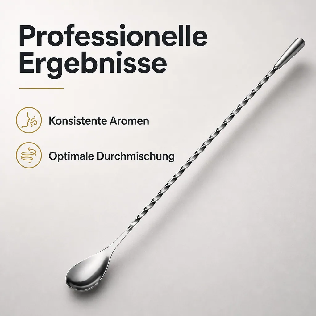 Barlöffel Gedreht Teardrop mit Metallknauf (31 cm) - Edelstahl | Für Cocktails & Longdrinks