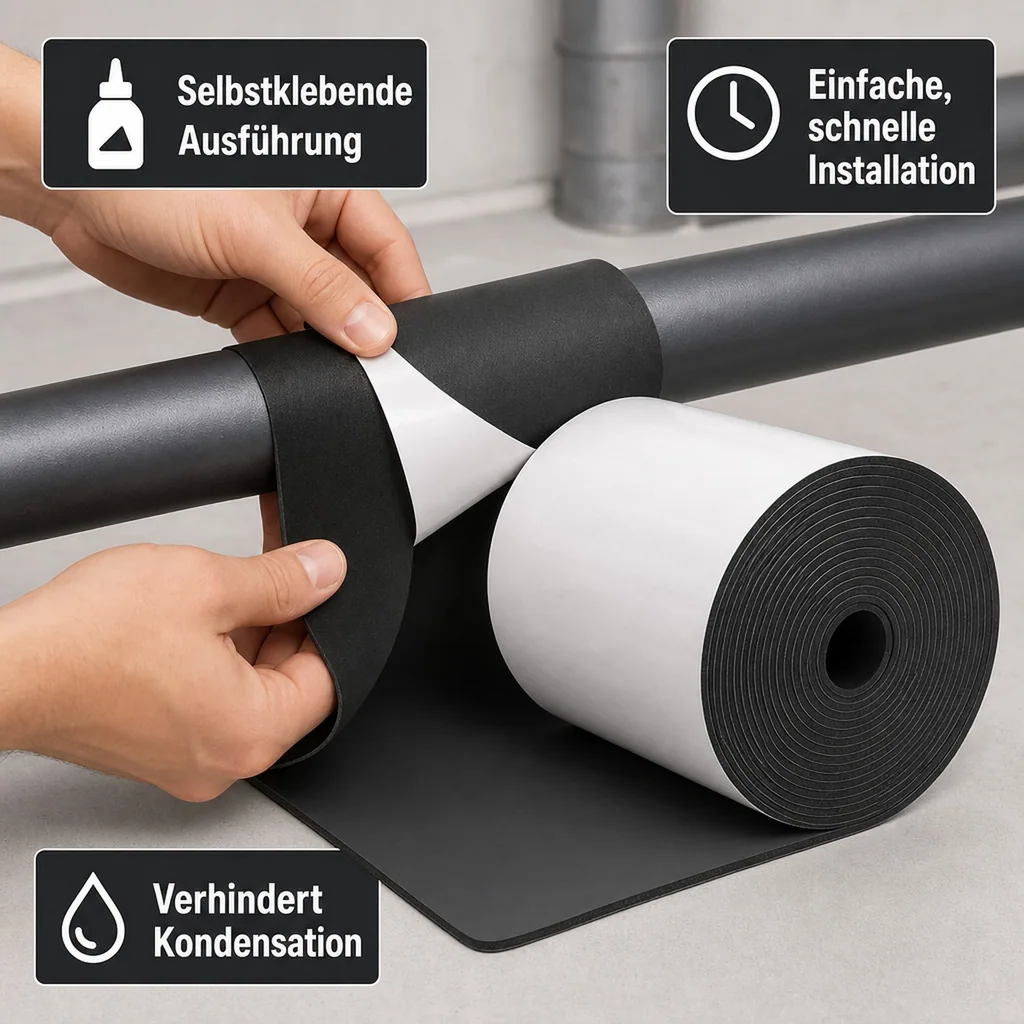 Rohrisolierung selbstklebend, Isoliermatte, Dämmmatte 13mm