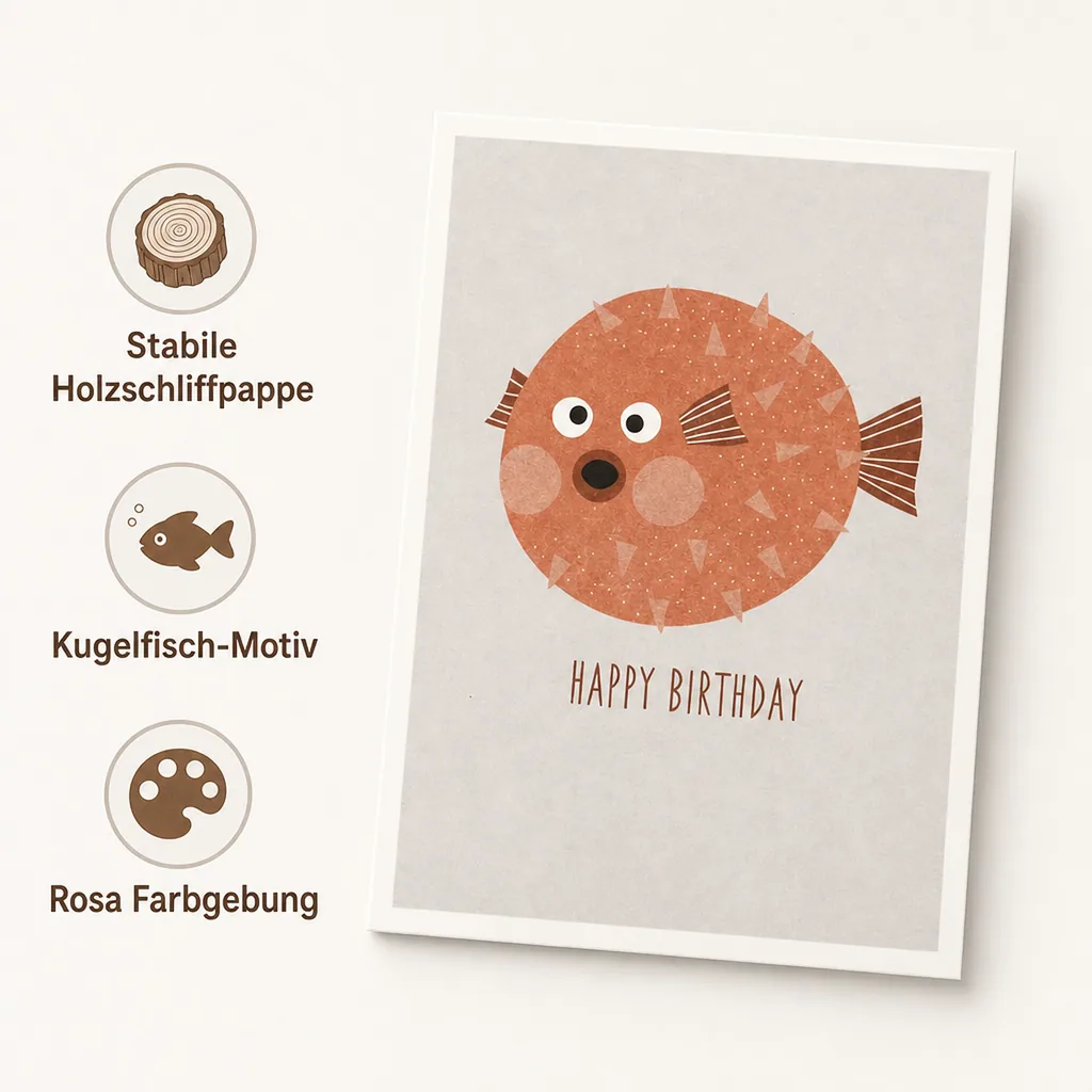 Ava & Yves Postkarte Geburtstag Kugelfisch rosa
