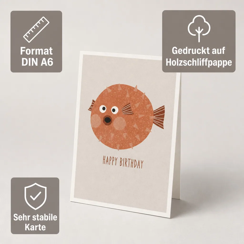 Ava & Yves Postkarte Geburtstag Kugelfisch rosa