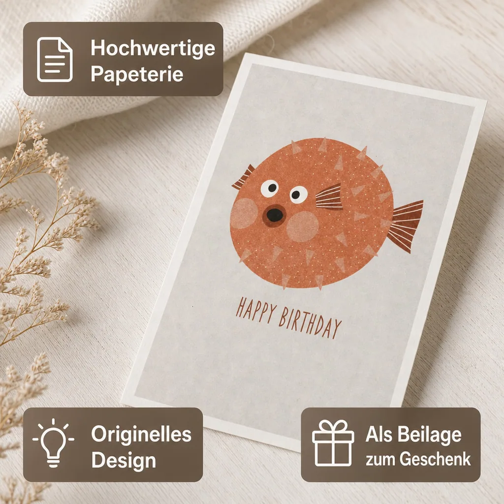 Ava & Yves Postkarte Geburtstag Kugelfisch rosa
