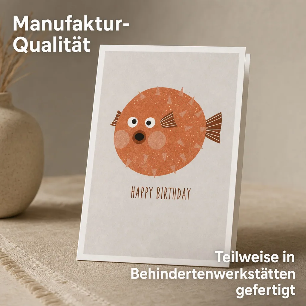 Ava & Yves Postkarte Geburtstag Kugelfisch rosa