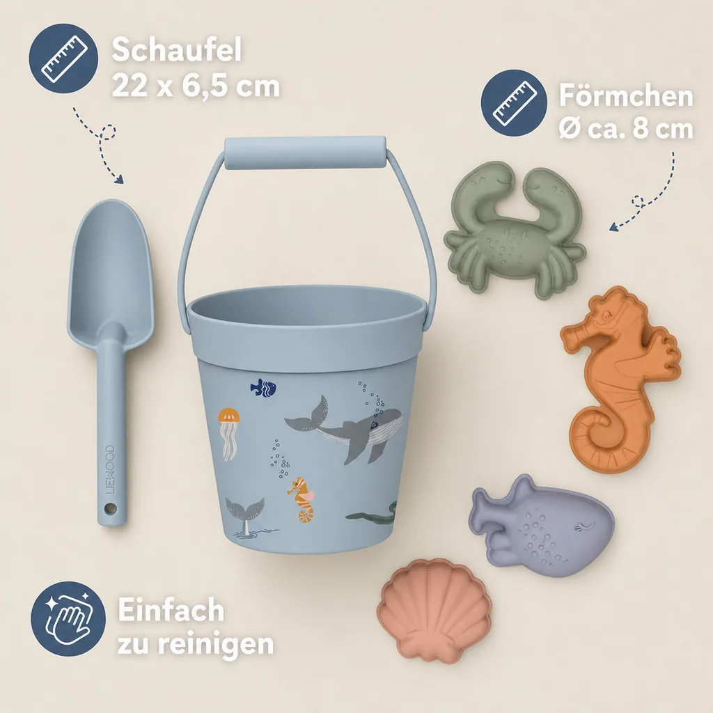 Liewood "Dante" Sandkasten-Set Silikon Sea Creatures blau
