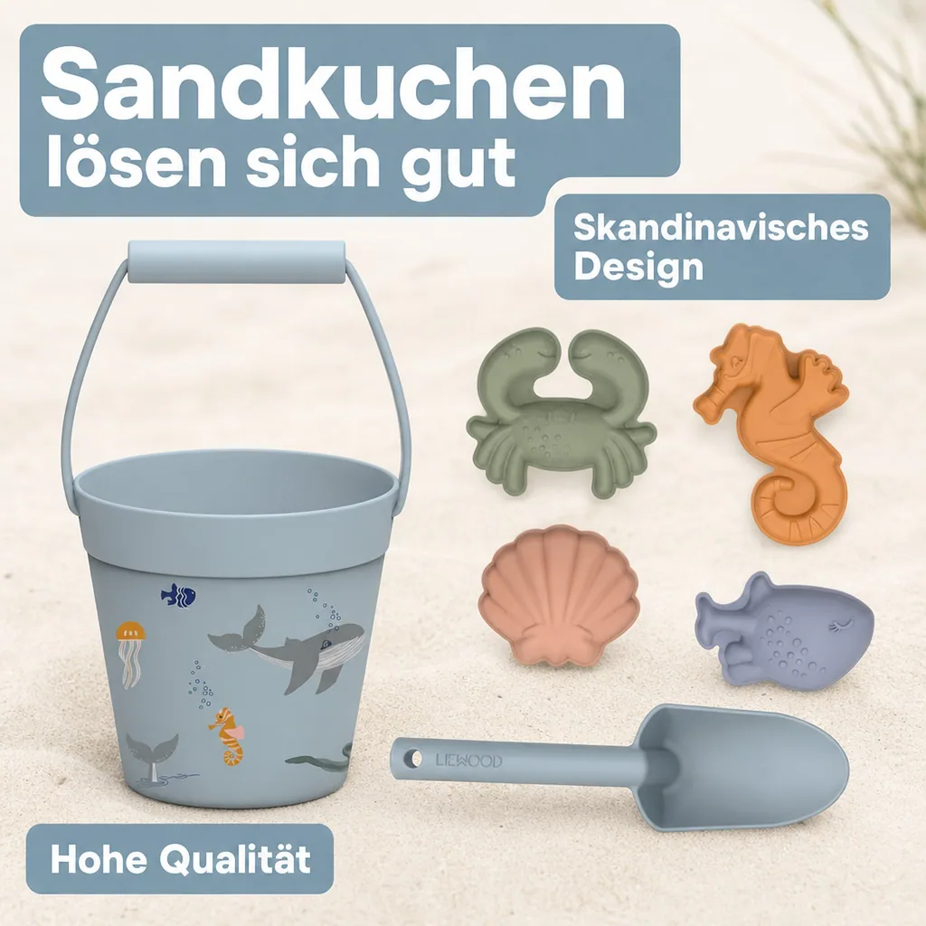 Liewood "Dante" Sandkasten-Set Silikon Sea Creatures blau
