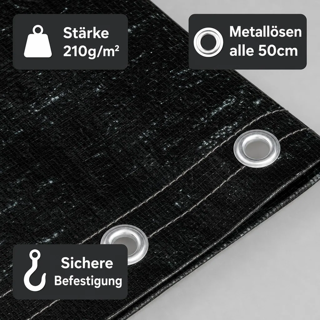 Abdeckplane, 210g/m², wasserdicht, reißfest, UV-stabil, runde Plane 3 Meter (7,07m²)