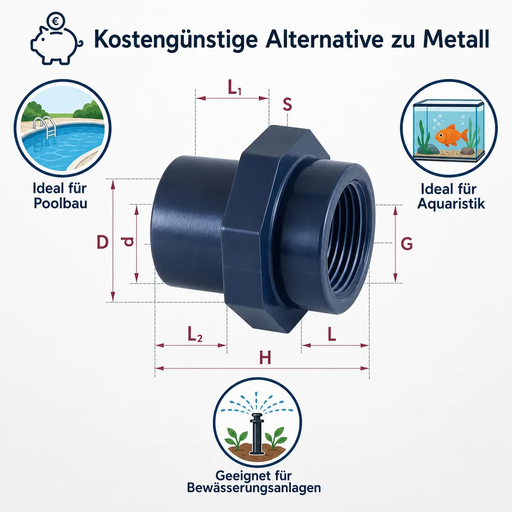 PVC Fittings, Übergangsmuffe PVC-U 32-25mm x 1 Zoll PN10