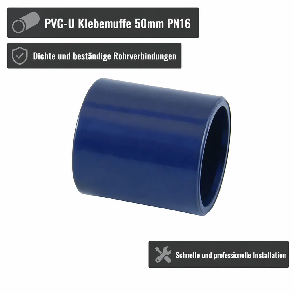 PVC Fittinge, Klebemuffe 50mm PN16, PVC-U Rohrverbinder