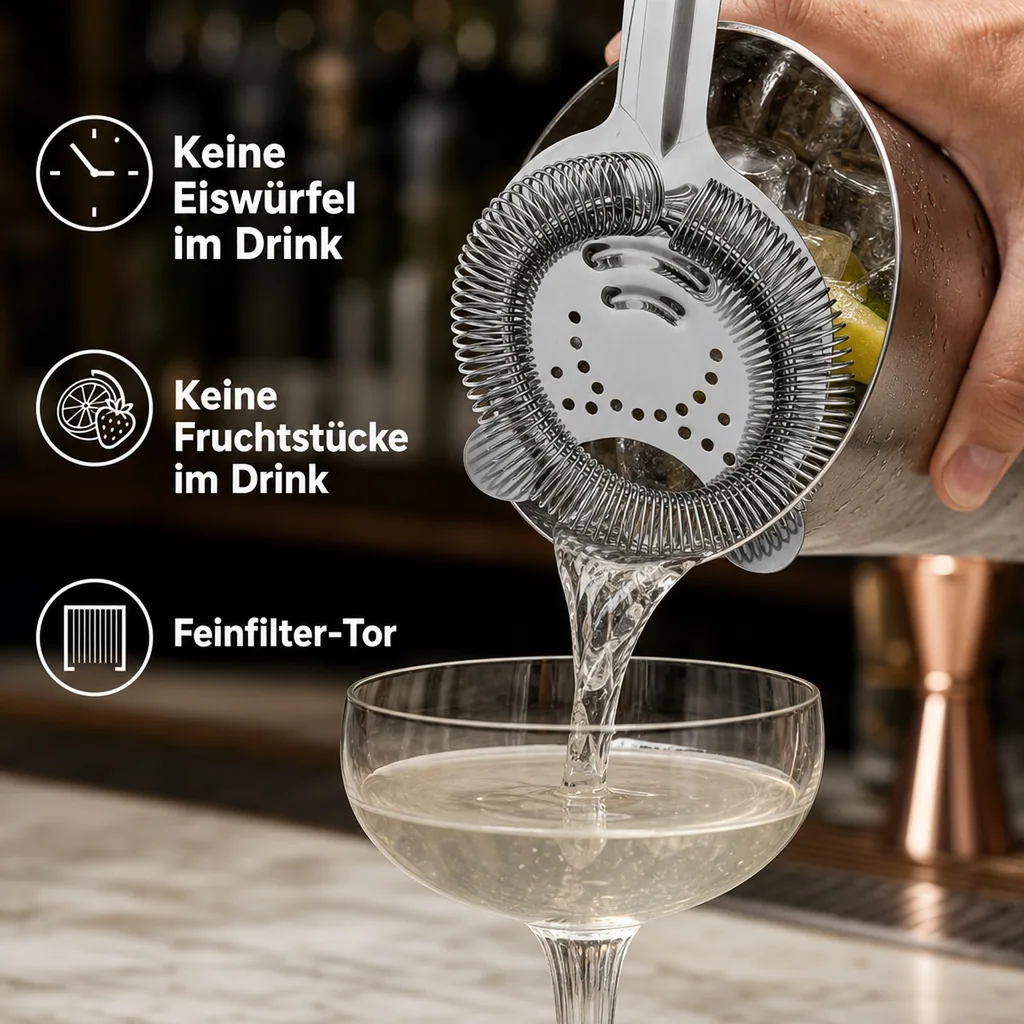 Barsieb & Cocktailsieb - Hawthorne Strainer PROFI, mit 2 Ohren - Für perfekte Cocktails & Drinks