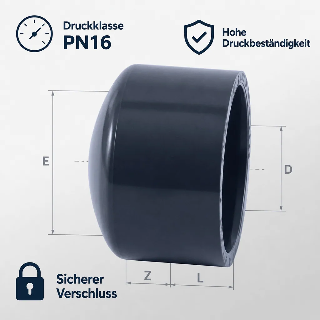 PVC Fittings, PVC-U Kappe, Klebemuffe 32mm, PN16