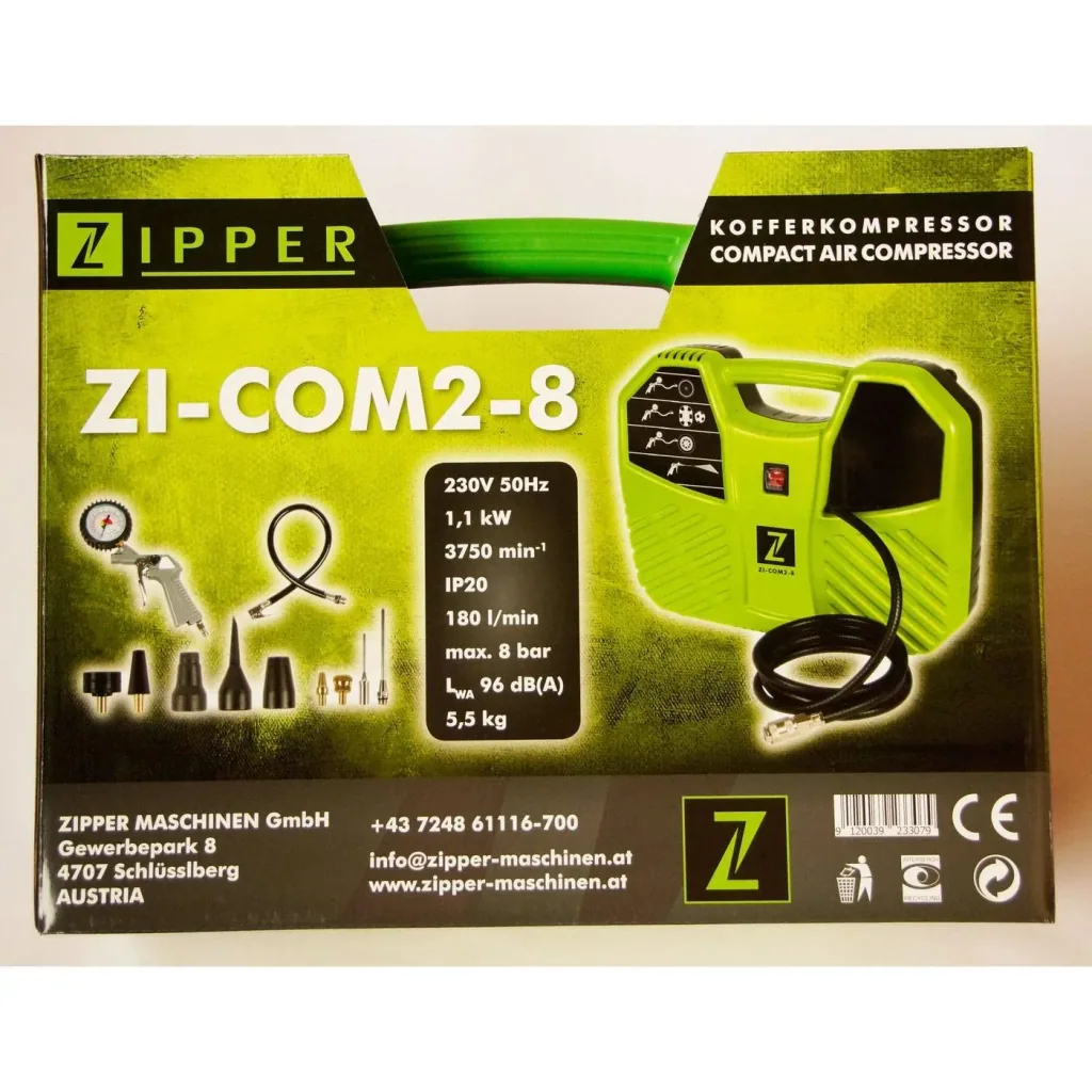 Tragbarer Gehäusekompressor ZI-COM2-8 - 8 bar - 1100W inkl. Zubehörsatz