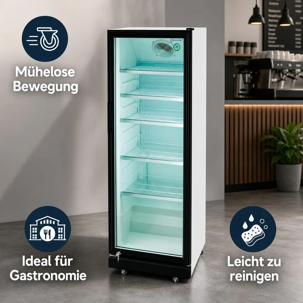Getränkekühlschrank, Flaschenkühlschrank, Glastürkühlschrank - GCGD360 | Umluftkühlung | 350L | Energieklasse A+
