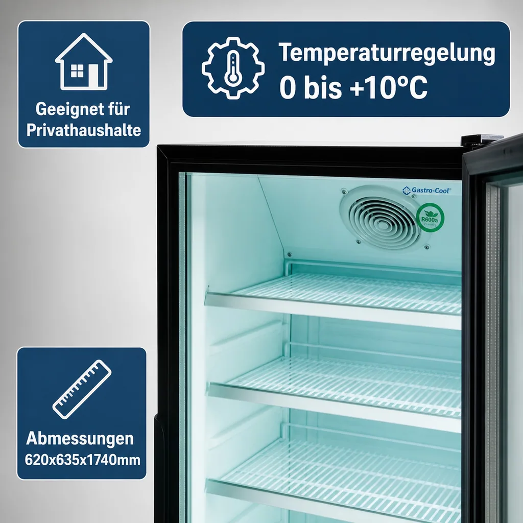 Getränkekühlschrank, Flaschenkühlschrank, Glastürkühlschrank - GCGD360 | Umluftkühlung | 350L | Energieklasse A+