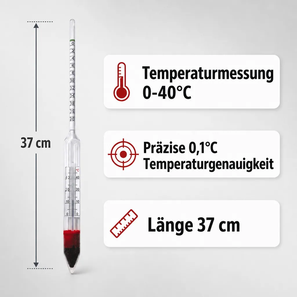 Aräometer, Dichtemesser, Bierwürzespindel - BREWFERM, 0-10 plato + Thermometer