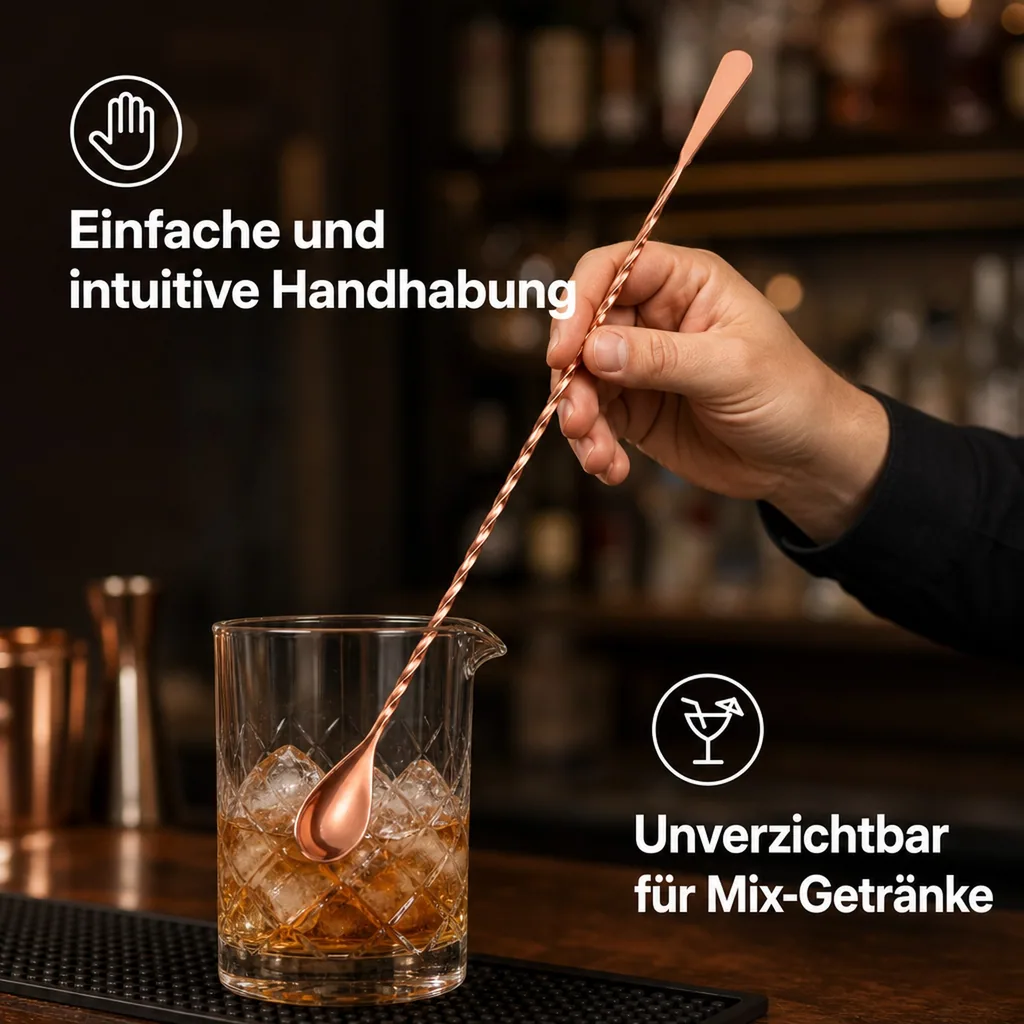 Barlöffel SPATULA mit Spatel Teardrop (45 cm) - Kupferfarbe | Für Cocktails & Longdrinks