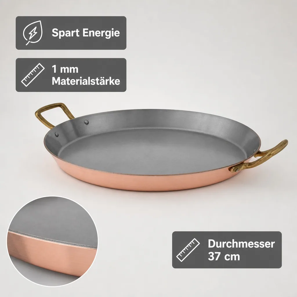 Paellapfanne, Kupferpfanne für Paella - aus Kupfer und Zinn, 40cm