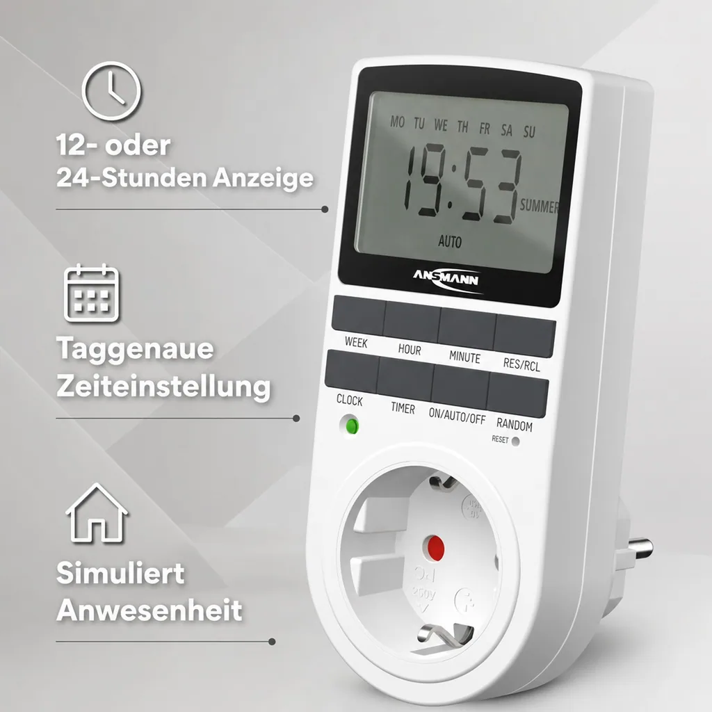 Digitale Wochen - Zeitschaltuhr mit 10 EIN- / AUS-Schaltmöglichkeiten pro Tag