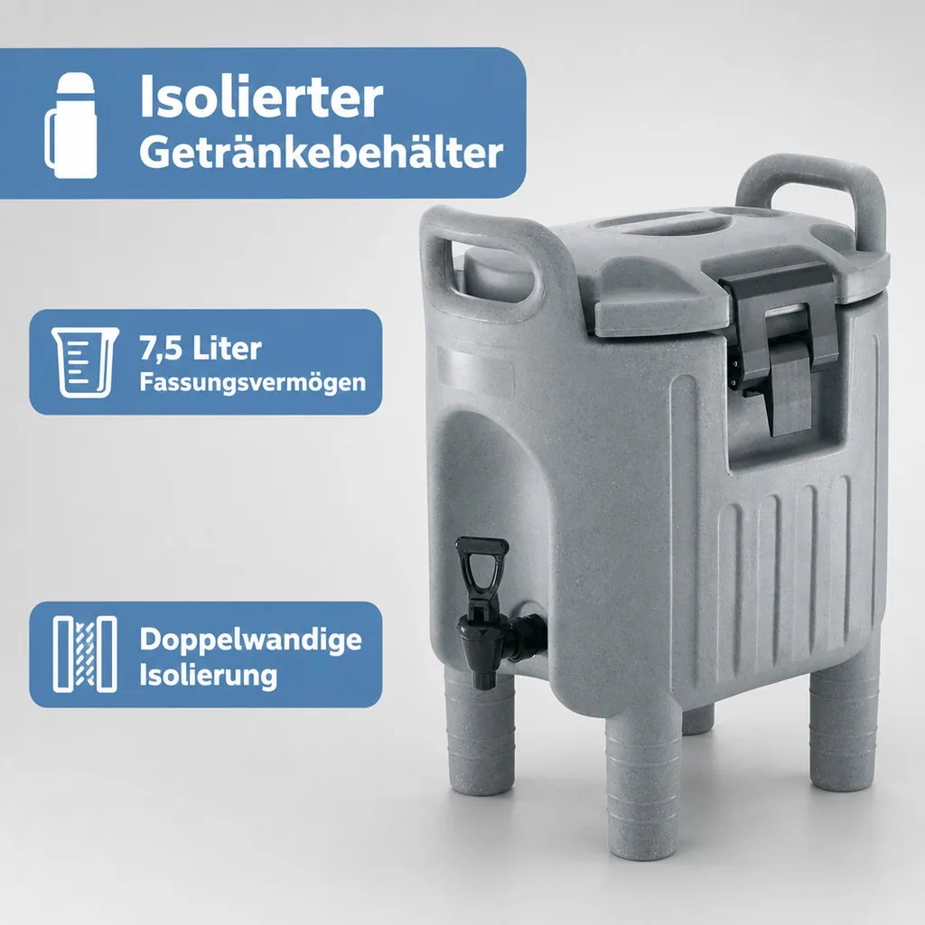 Thermobehälter, Thermogetränkebehälter, Getränkebehälter mit Zapfhahn - Grau, 7,5L