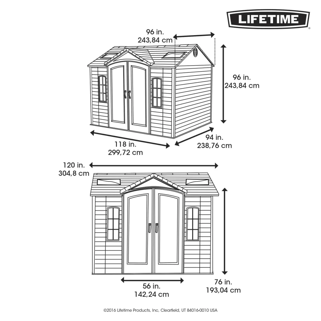 Lifetime Gerätehaus Sky 304,8×243,8×243,8 cm Lichtgrau – 4 Dachfenster, stahlverstärkt