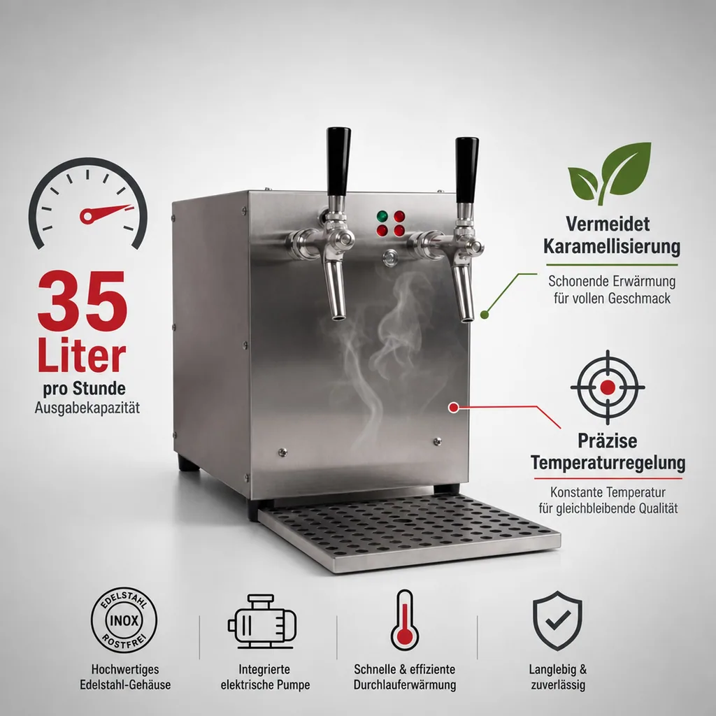 Glühweinzapfanlage, Getränke-Durchlauferhitzer 3kW , 2-leitig, mit elektrischer Pumpe, Edelstahl-Gehäuse