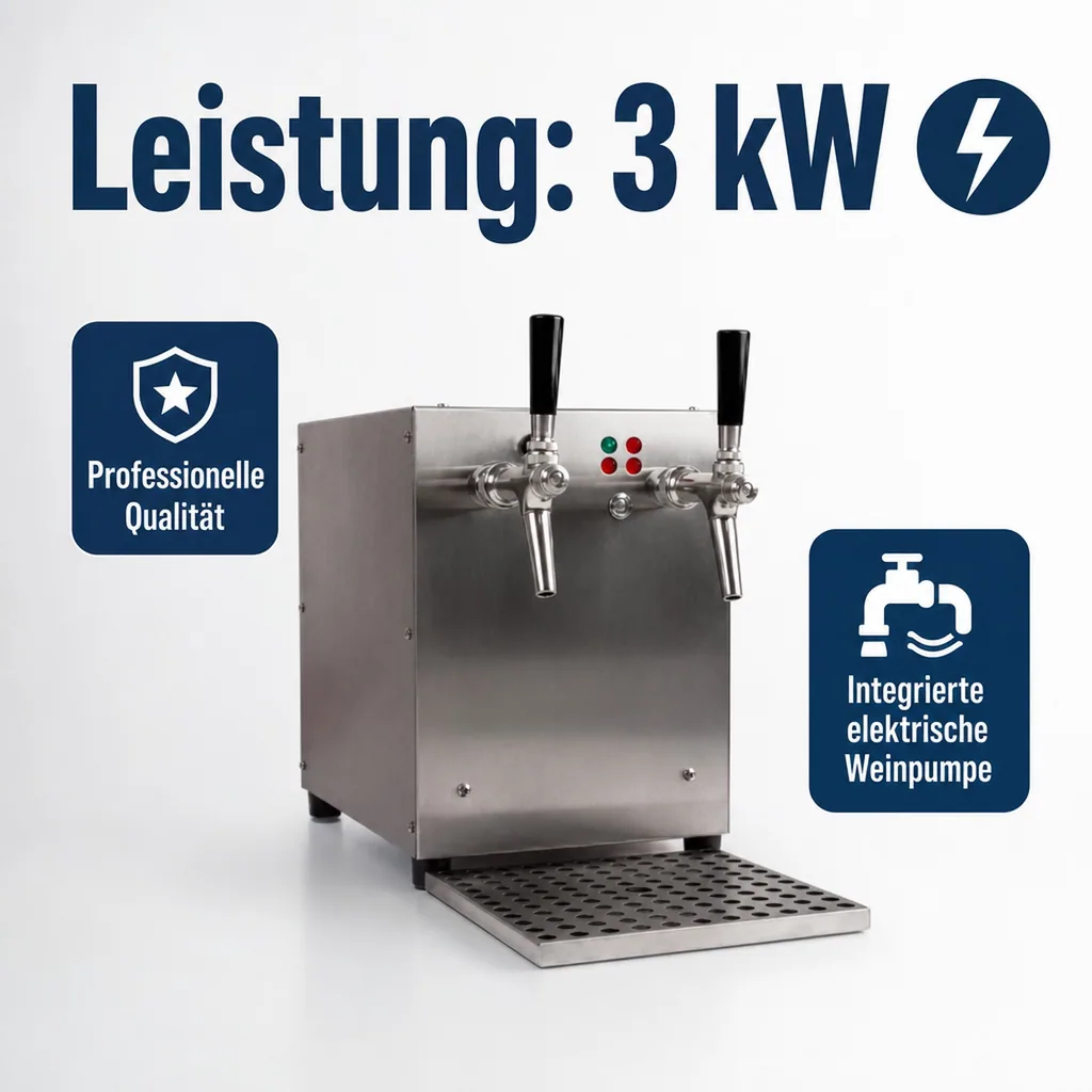 Glühweinzapfanlage, Getränke-Durchlauferhitzer 3kW , 2-leitig, mit elektrischer Pumpe, Edelstahl-Gehäuse